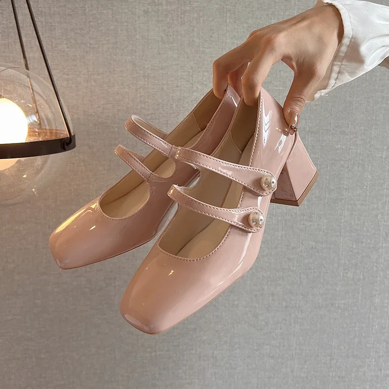 Mary Jane Ladies rétro élégante orteil carré épais talons hauts mode extérieurs chaussures dame mature sweet dating femmes pompe 36b7