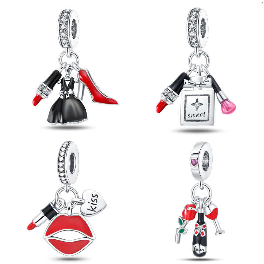New 925 Sterling Silver Charm Perfume lipstick makeup pendant beads Fit Charms Silver 925 Original Bracelet DIY Jewelry Making For women Gifts