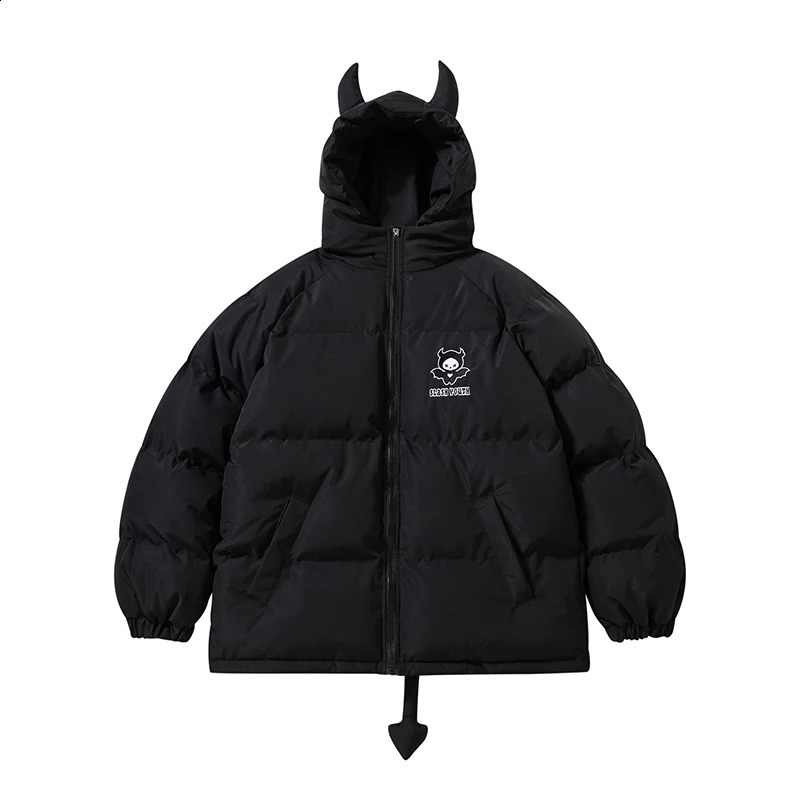 Little Devil Puffer Jacket Winter Thicken Mens Womens Designer Devils Horntail Harajuku Y2k Wing Padded Puffer Jacket High Street Casual Vintage Loo