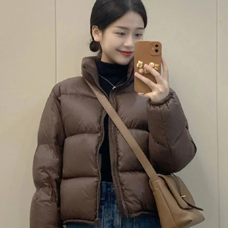 Thick Puffer Jacket Women Winter Coat Parka Warm Crop Tops Y2k Long Sleeve Jacket Black Womens Clothing Winter Jackets 240914