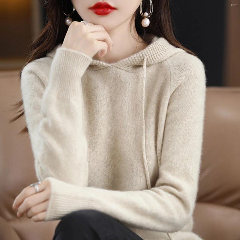 Prilleurs pour femmes pulls femme d'hiver couleur solide laine chaude pull à cordon à capuche épaisse et à cordon