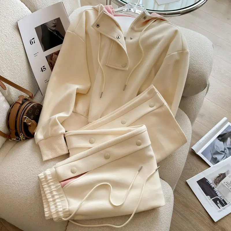Spring/Summer Womens Salt Fashion Hoodie Sweater High Waist Ultra Thin Wide Leg Pants Two Piece Set 240912