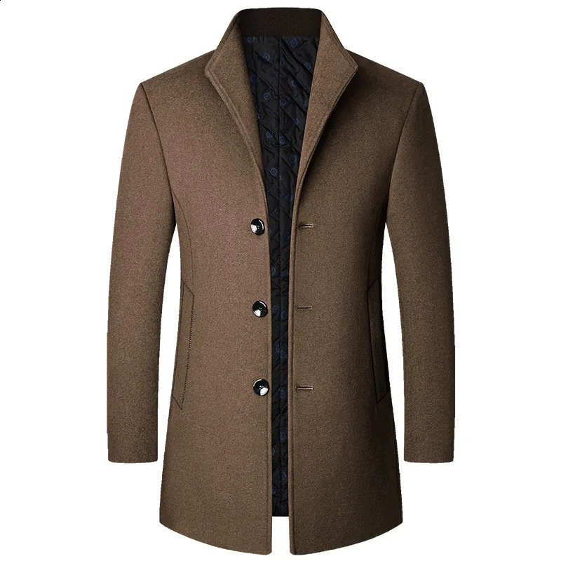 Winter mens business casual wool blended cashmere trench coat high-quality mens thick coat warm coat long jacket 3XL 240912