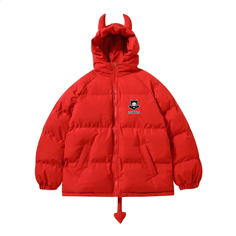 Little Devil Puffer Jacket Winter Thicken Mens Womens Designer Devils Horntail Harajuku Y2k Wing Padded Puffer Jacket High Street Casual Vintage Loo