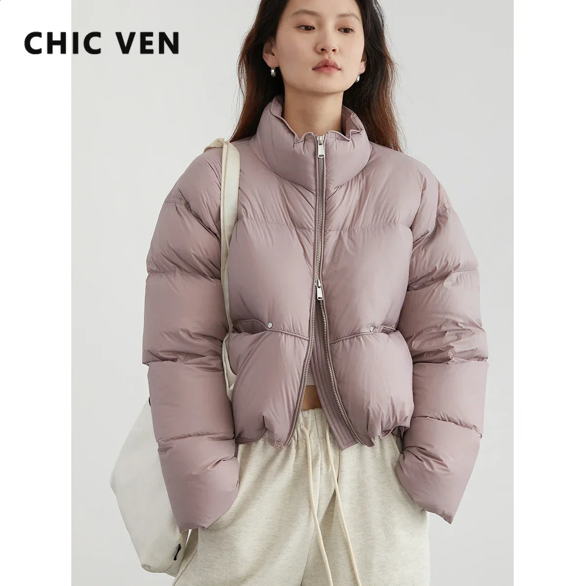 CHIC VEN Women Down Coats Stand Collar Woman Down Jacket 90 White Duck Down Bread Coat Female Overcoat Autumn Winter 240914