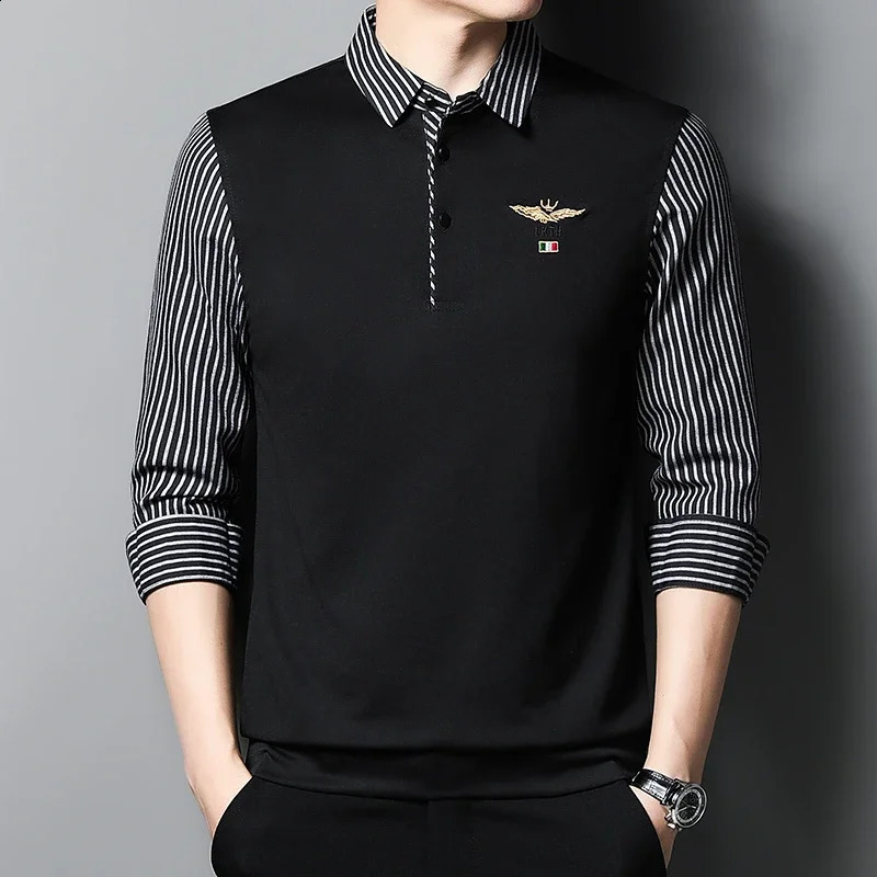 Mens Casual and Fashionable Long Sleeved POLO Shirt with Contrasting Print Anti Wrinkle Top 240910Z