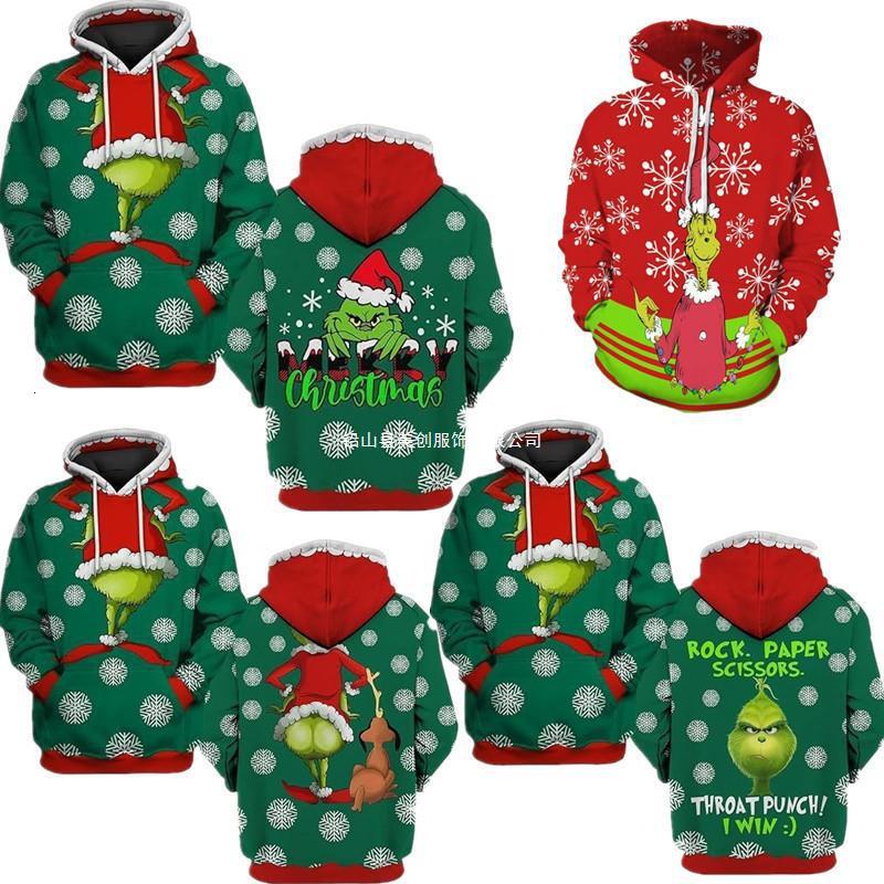 Halloween Green Haired Monster Grinch Cosplay Hooded Warm Hoodie 3d Digital Printed Shirt