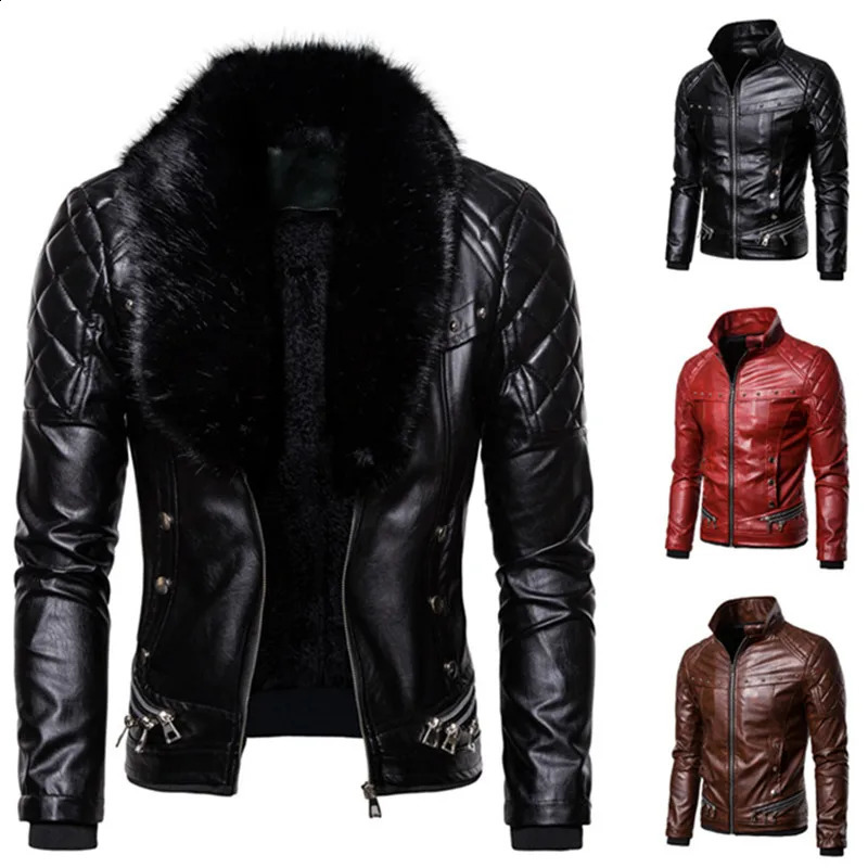 Motorcycle Bomber with Wool Leather Jacket for Mens Autumn Detachable and Ultra Thin Suitable for Mens Warm Pu Coat 240914