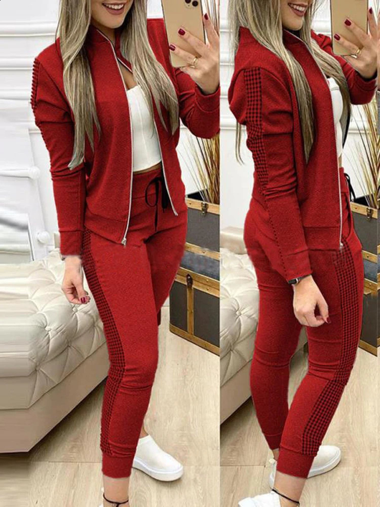 Femmes élégantes élégants ensembles de deux pièces Fashion Fashion Grec Fret imprimées et pantalon Zipper Set Jogger pour femmes 240912