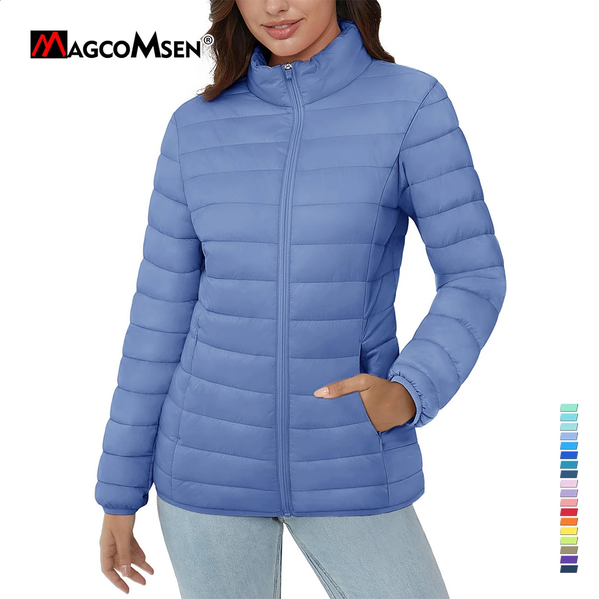 MAGCOMSEN Puffer Jackets Womens Lightweight Quilted Padded 3 Pockets Zip-up Stand-collar Winter Alternative Down Coats 240914