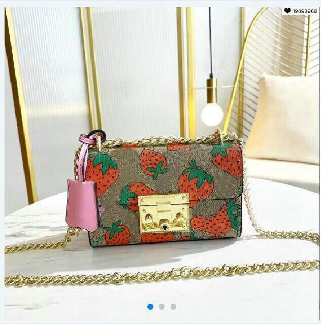 Designer girls strawberry shoulder bag handbag gold chain letter printed messenger bags metal chains single shoulder Crossbody Bag edf-image-812737972
