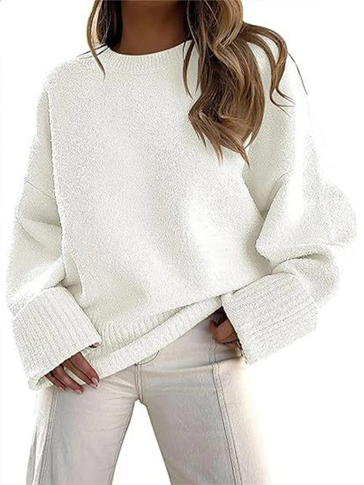 Solid cashmere sweater womens O-neck elegant twisted wool long sleeved womens pull-out 2024 autumn and winter fashion womens knitting 240914