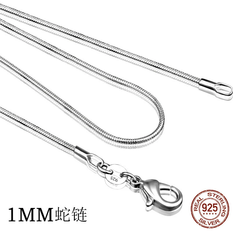 New Fine 925 sterling silver necklace women, silver fashion jewelry Snake Chain 1mm Necklace 16 18 20 22 24"