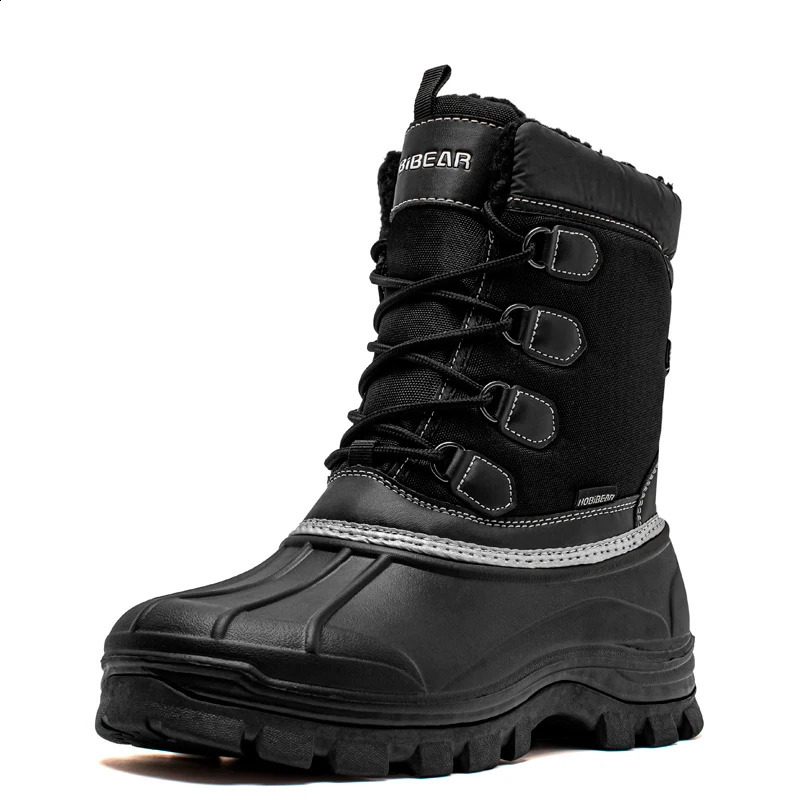 HOBIBEAR Mens Snow Boots Insulated Waterproof Winter Boots Outdoor Warm Lace Up Mid Calf Duck Boots 240913