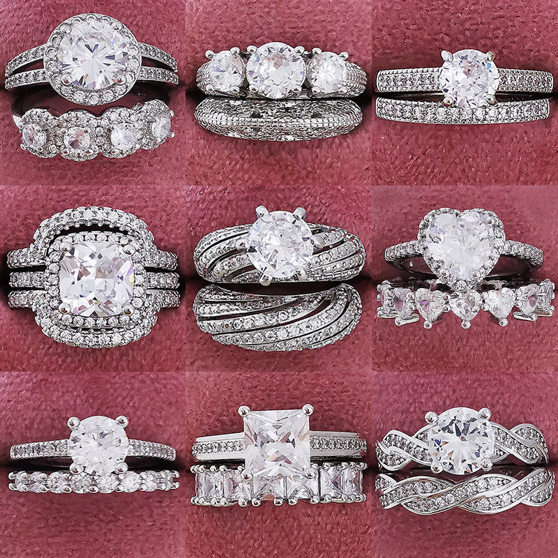 2023 New Luxury Vintage Silver Color Engagement Wedding Ring Set of For Female Women Quality Gift Jewelry bulk whole sale R4991