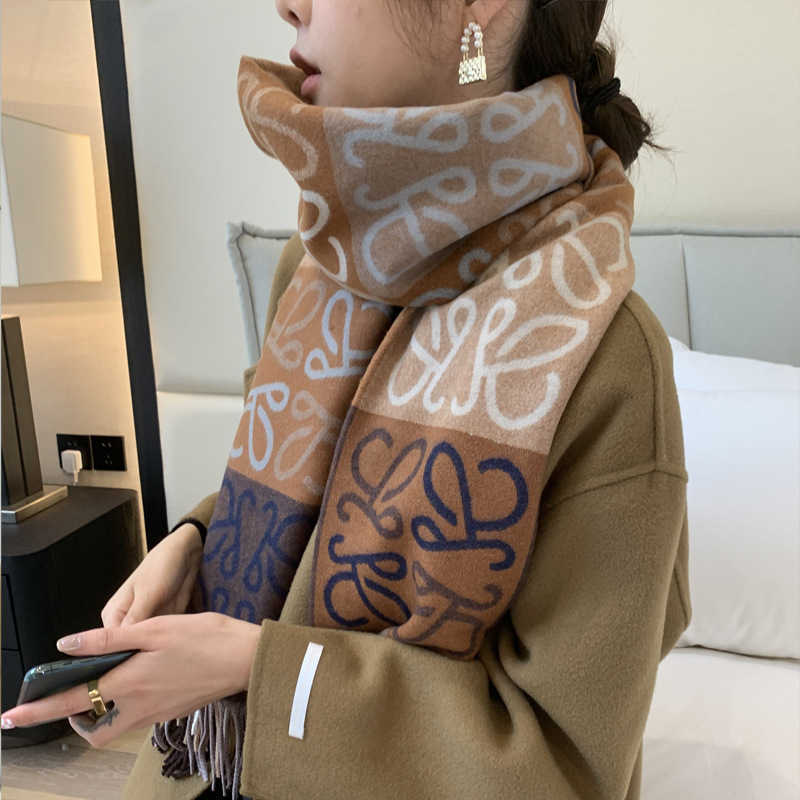 Designer set new imitation cashmere gold checkerboard color scarf womens autumn and winter all Korean style Z260924