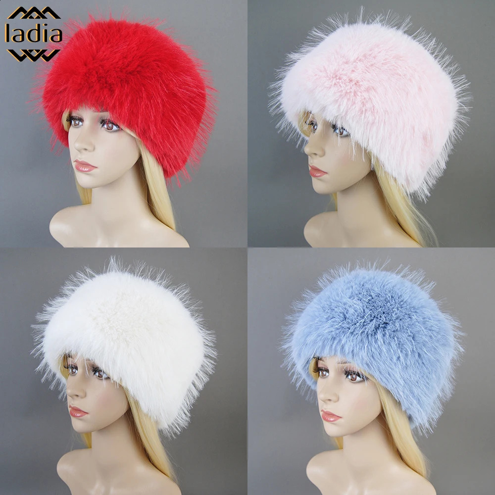 Autumn Winter Womens Fake Raccoon Fur Hat Russian Fake Fur Hat Dome Fashion Thick Donny Windproof Hood Mongolian Fur Hat 240914