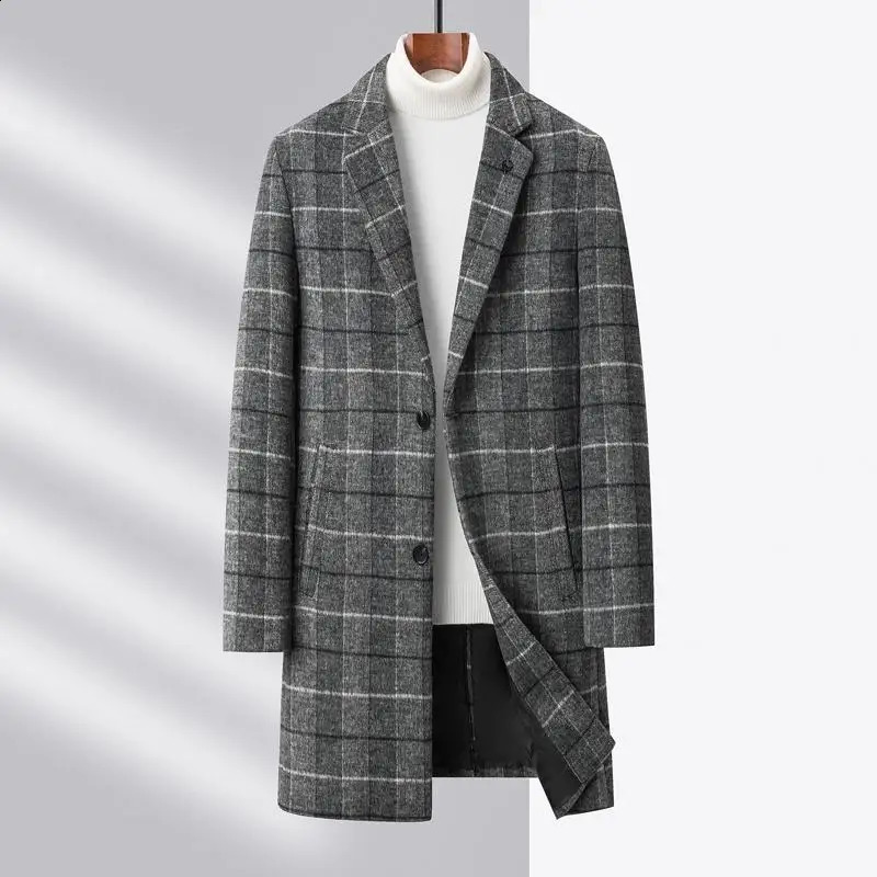 High quality wool coat fashionable and handsome trend high-end mid to long casual business mens coat thick winter wool and blended 240912