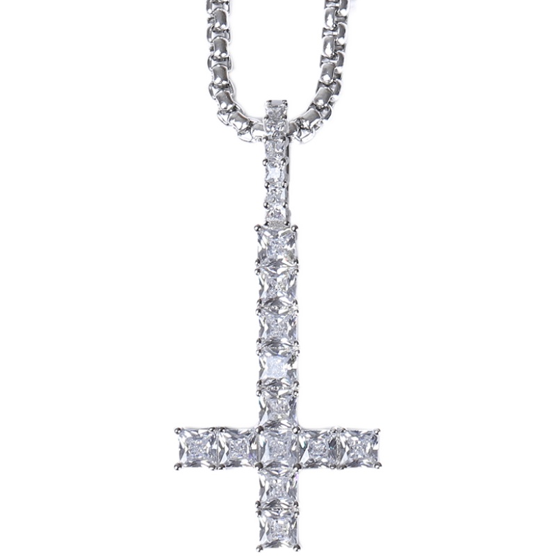 drop Pendant Necklace LUXTA Upside Down Crosses Necklace Reverse Cross Pendant High Quality Square Stones Hiphop Fit Jewelry Charm