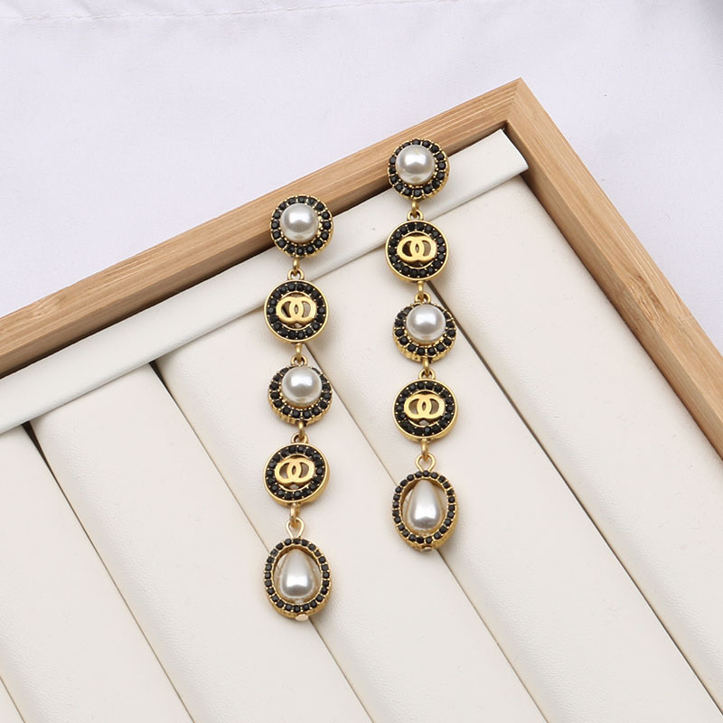 Long Style Designers Letters Ear Stud Dangle Hoop Geometric Round Exaggerate Women Tassel Crystal Rhinestone Pearl Earring Wedding Party Luxury J-image-746284704