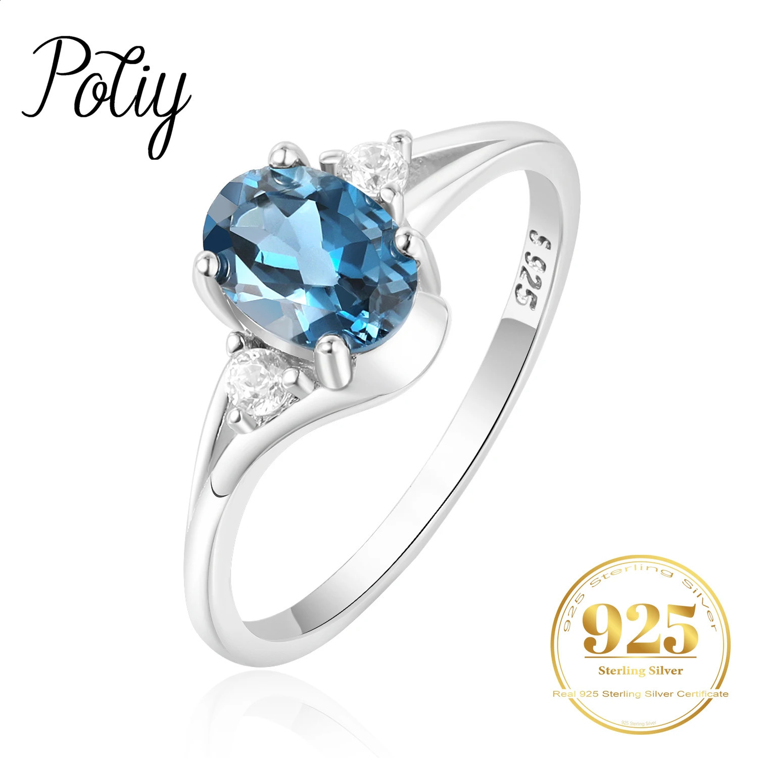 Potiy genuine natural oval London blue yellow jade 925 sterling silver card ring womens fashion gemstone exquisite jewelry wedding 240918