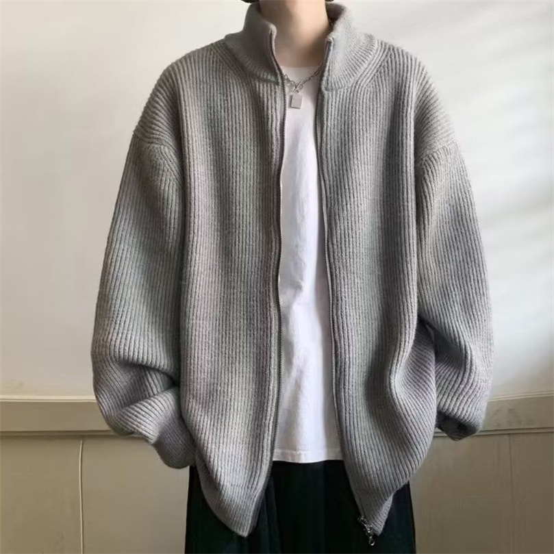 Houzhou y2k tricot cardigan pull hommes hommes à manches longues bleues veste à col roulé à collier zipper zipper vêtements coréens masculins 240
