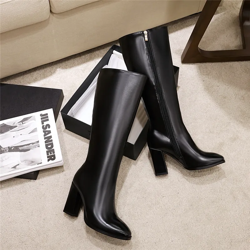 2021 Fashion Women Block 9Cm Heels Thigh Boots Winter Knee High Patent Leather Long Boot Free shipping Designer Plus Size Shoes heel