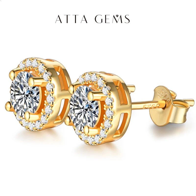 Attachment 1 carat D-color Moissanine womens earrings 18K gold-plated 100% 925 sterling silver wedding party exquisite jewelry 240918