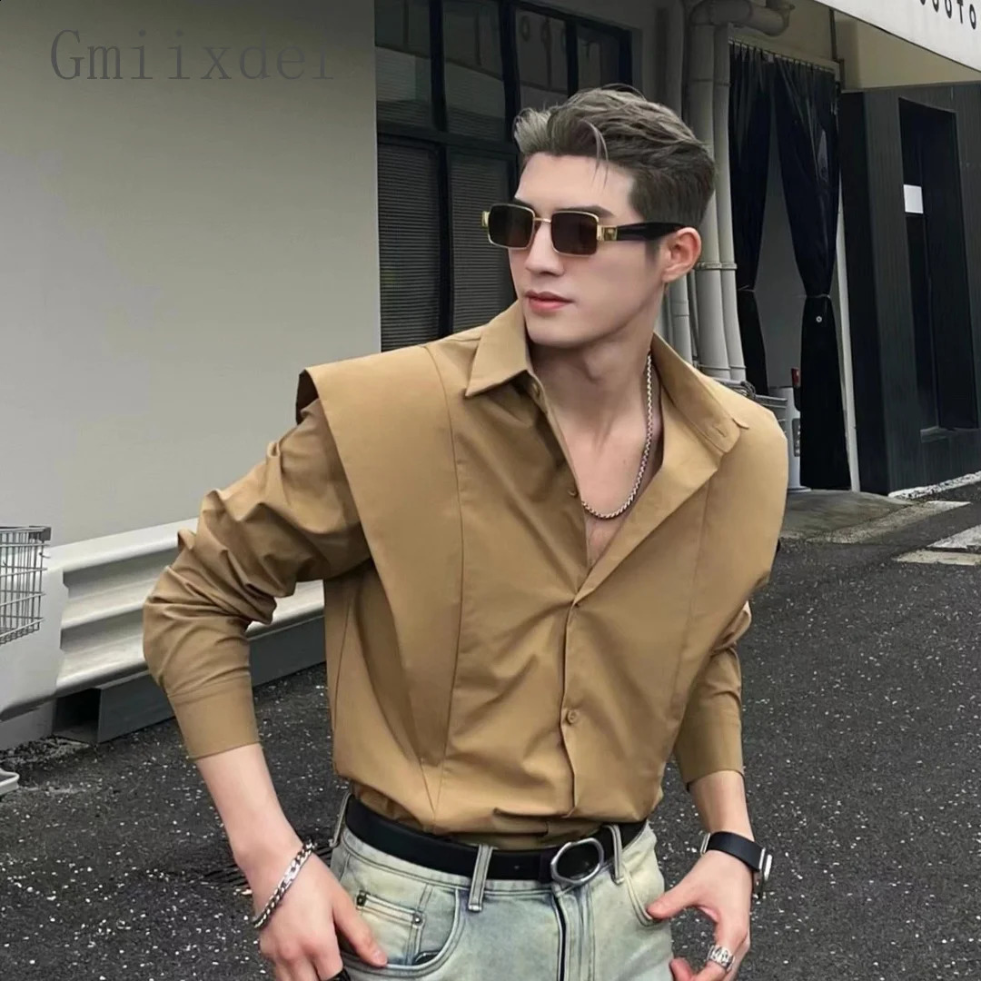 Spring and Autumn Square collar simple splicing sunscreen shirt mens loose casual high street shirt jacket top 240914