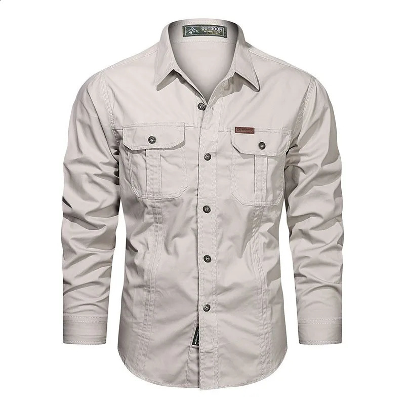 Spring and autumn mens long sleeved casual cotton shirt high-quality Camissa military shirt clothing outdoor shirt 240914