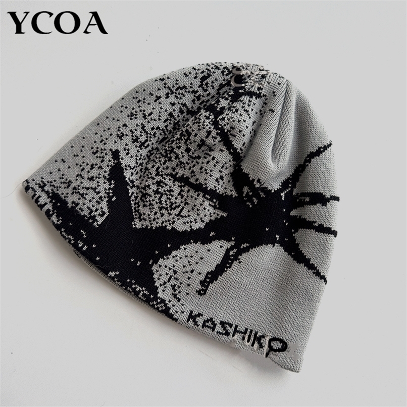 Womens Knitted Hat Winter Beanie Kpop Y2k Accessories Hip Hop Warm Gothic Graphic Street Spring Retro Pulling Korean Unisex Style 240919