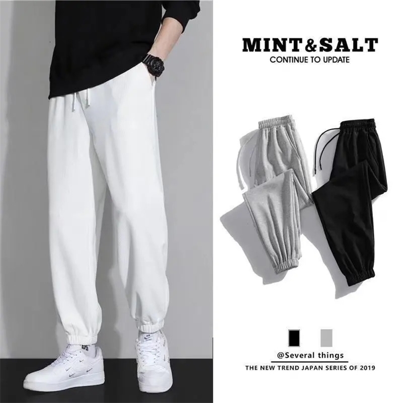 Mens Casual Sweatpants Straightleg Bundled Feet Pants Winter Without Fleece Wald Checks White Autumnwinter 240911