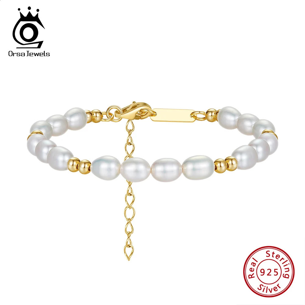 Bracelet de perles de perles en or élégant 14k Bracelet 925 Bracelet de chaîne de perle d'eau douce en argent pur argent pure