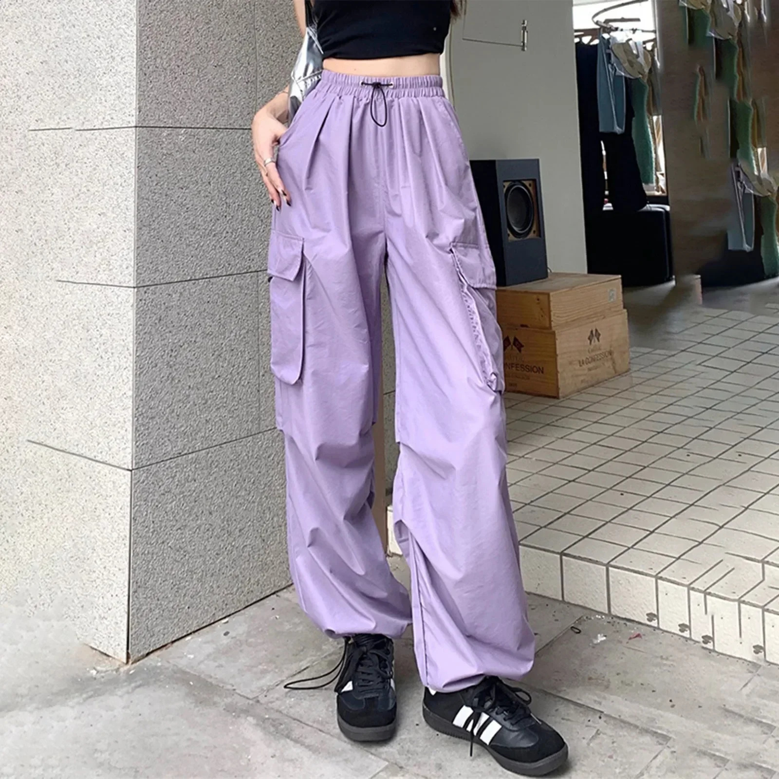 Pantalons de cargaison à bagages pour femmes Streetwear Hip-Hop Runners Pantalon Sports TrawString Casual Loose Womens Cotton Pantal
