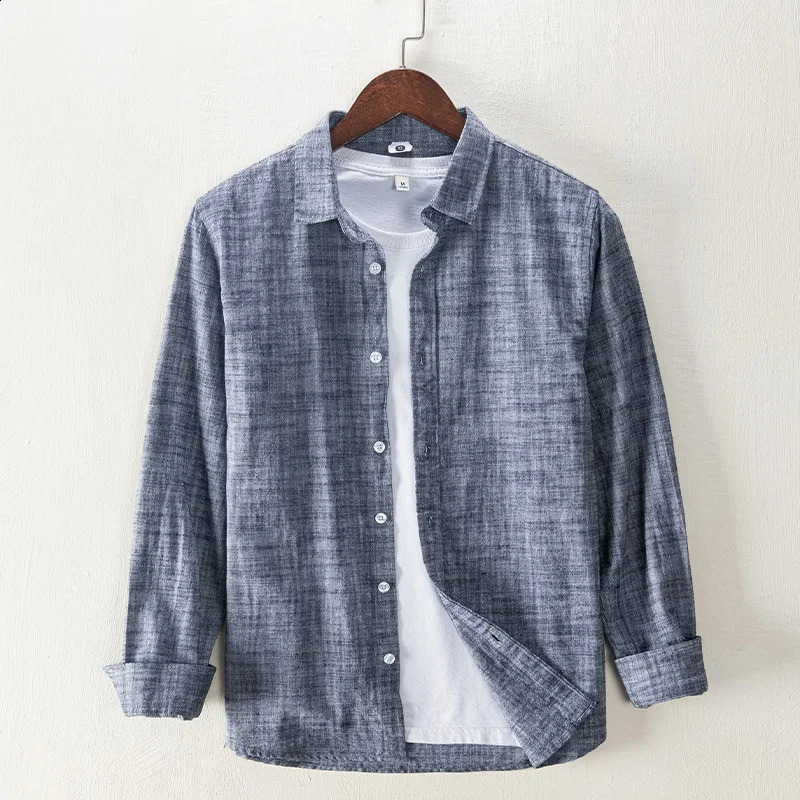 Homme à manches longues à manches à manches solides à manches à manches à manches longues 100% coton pur Casual Mens Retro Vêtements rétro 240914