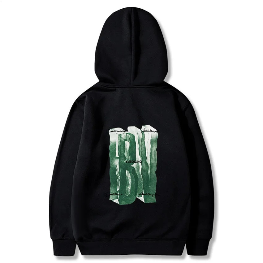 Green letter printed hoodie street clothing hoodie sweater wool long sleeved Y2K Pullover mens high street Harajuku hoodie 240918