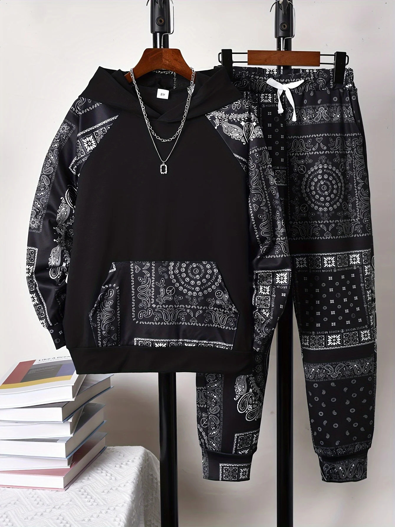 Spring and Autumn Winter Large Mens 3D Digital Creative Simple Printed Hoodie Set Clothing Thickened Velvet 240911Z