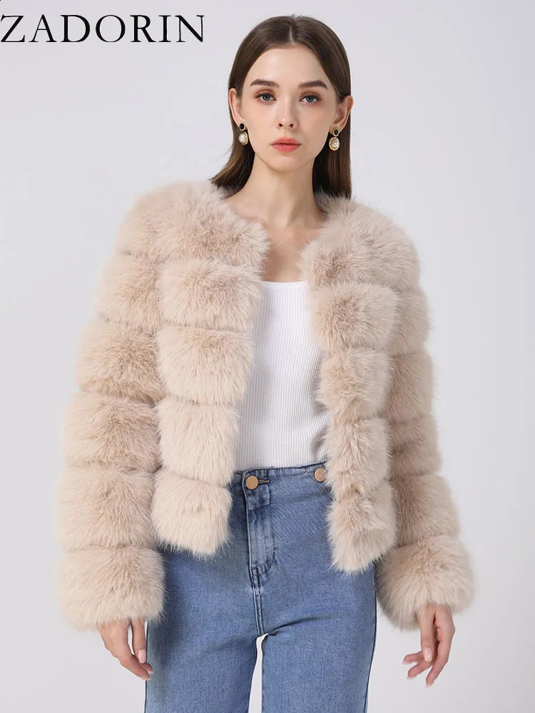 ZADORIN Long Sleeve Faux Fox Fur Coat Women Winter Fashion Thick Warm Fur Coats Outerwear Fur Jacket Woman Clothing 261015