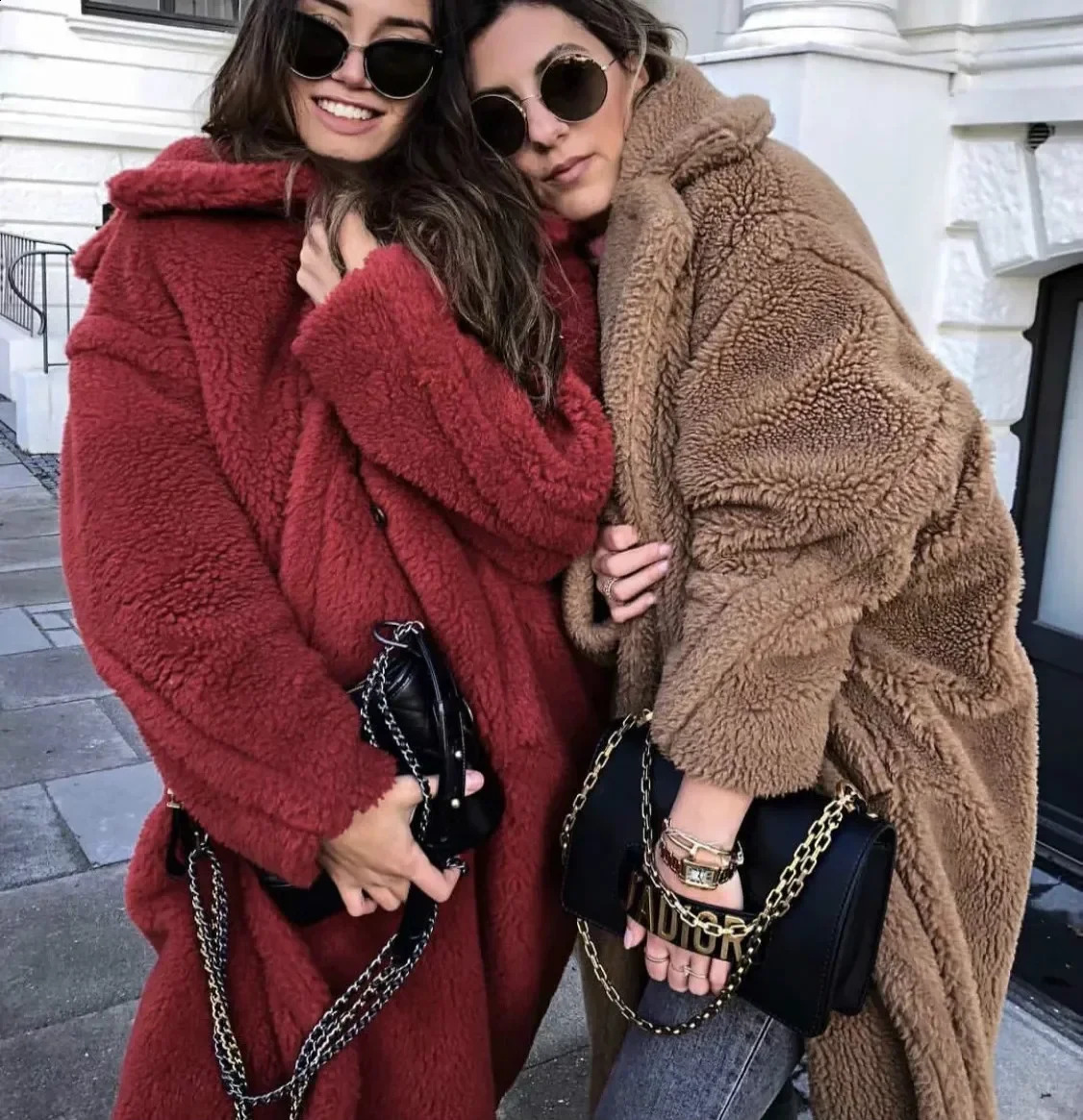 TEELYNN long sleeved warm solid teddy jacket womens casual long jacket retro collar sheepskin faux fur coat jacket 240919