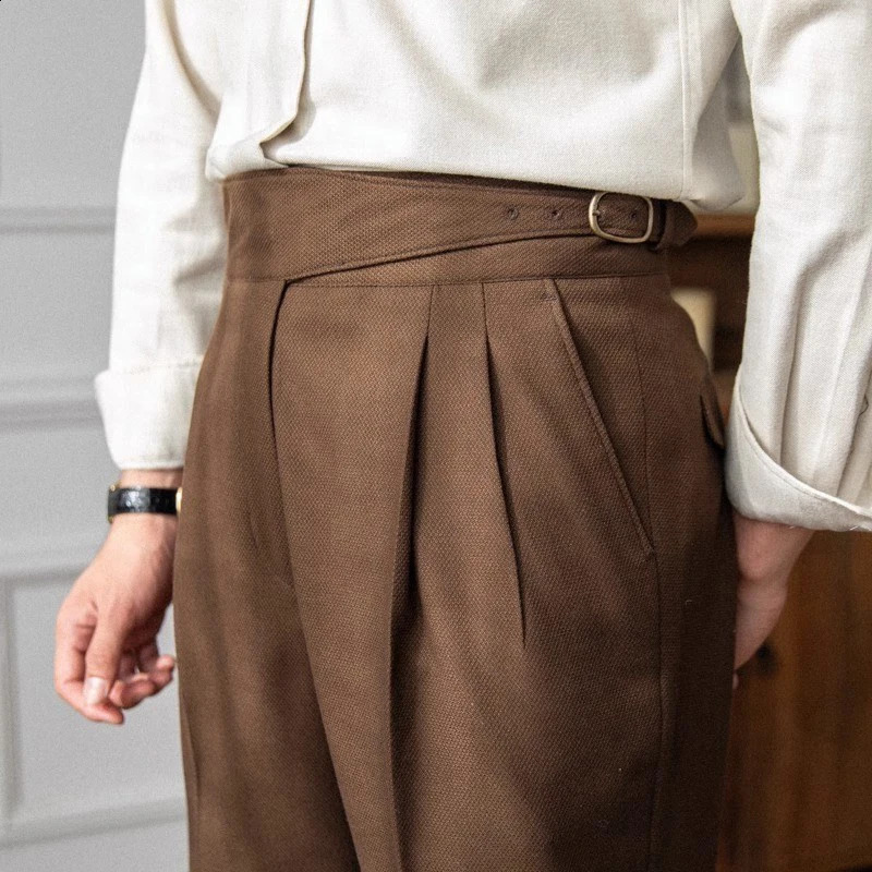 Mens Light y Naples Slimfit Dress Pants Fashion Casual Solid Color British Retro Premium Elegant Leisure Trousers 260917