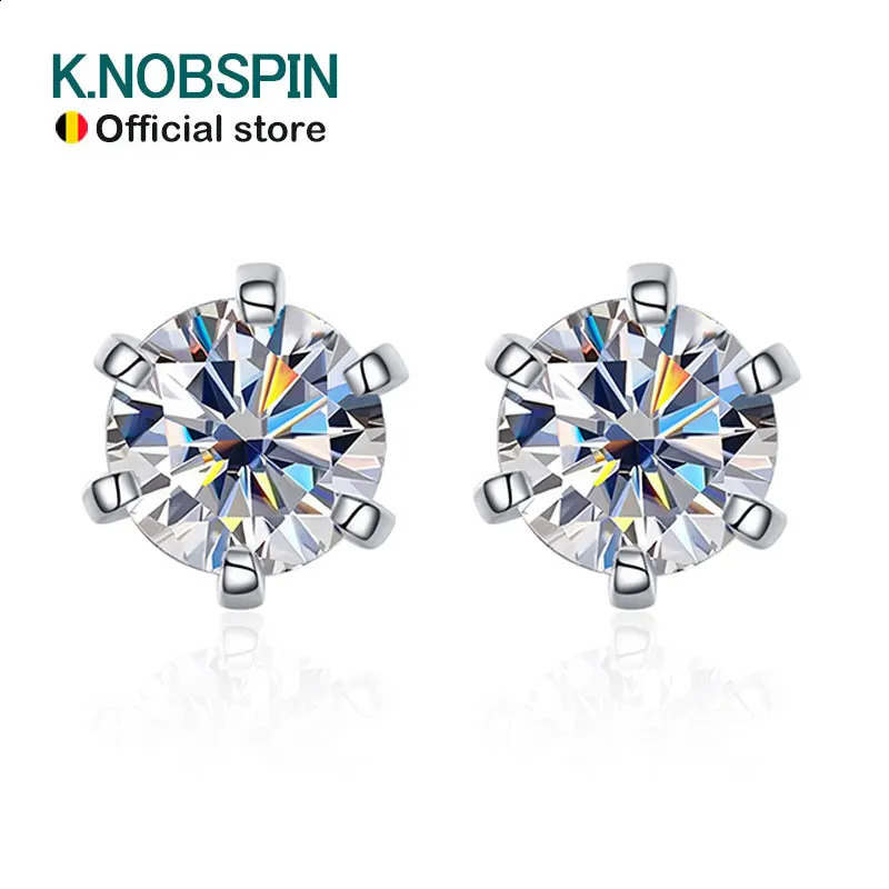 KNOBSPIN 1ct earrings suitable for womens weddings exquisite jewelry GRA s925 sterling silver plated 18k white gold stud earrings 240918