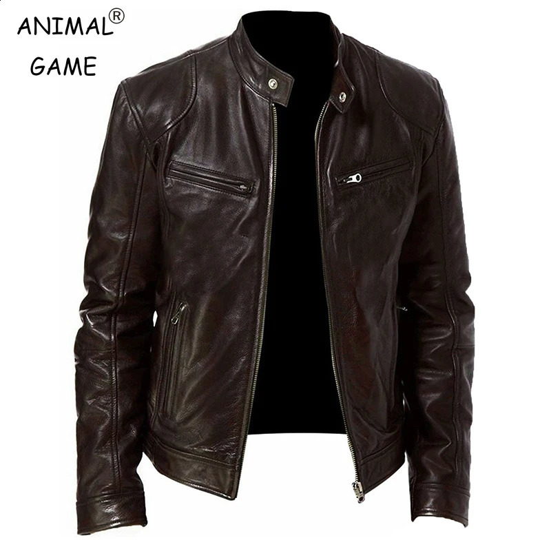 mens standing collar leather jacket mens windproof motorcycle zipper jacket mens outdoor sports streetwear winter jacket mens 240919