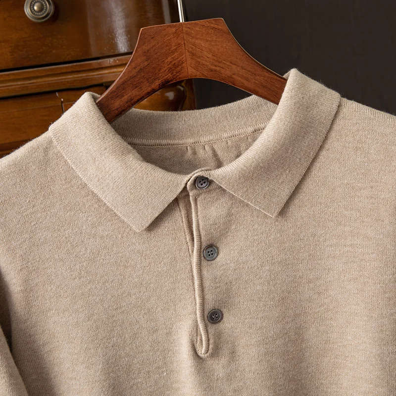 Autumn and winter mens POLO neck 100 pure wool thick sweater business casual knitted cashmere bottoming shirt 240911Z