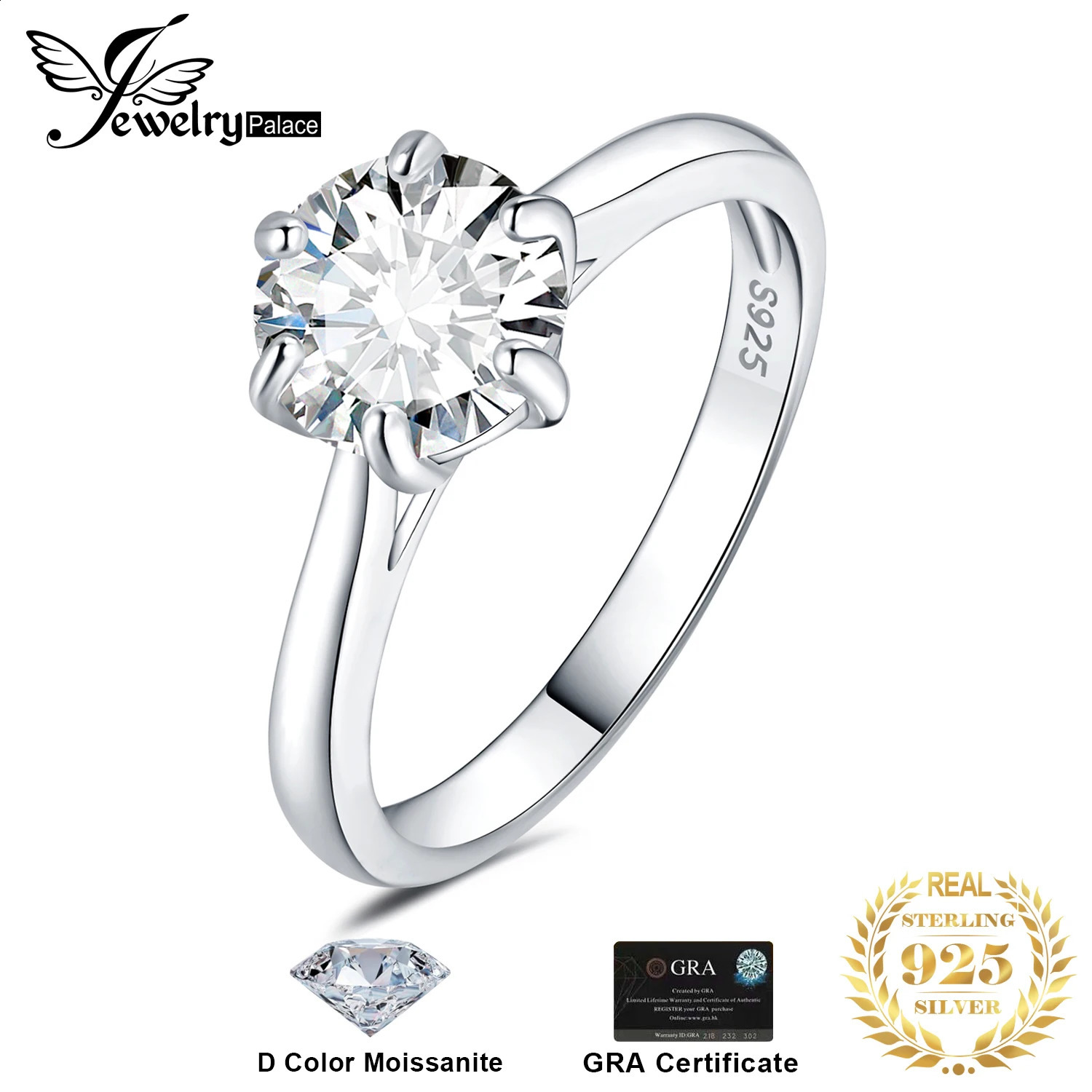 Jewelry D color 0.5ct 1ct 1.5ct 2ct circular cut S925 pure silver card wedding engagement ring 240918