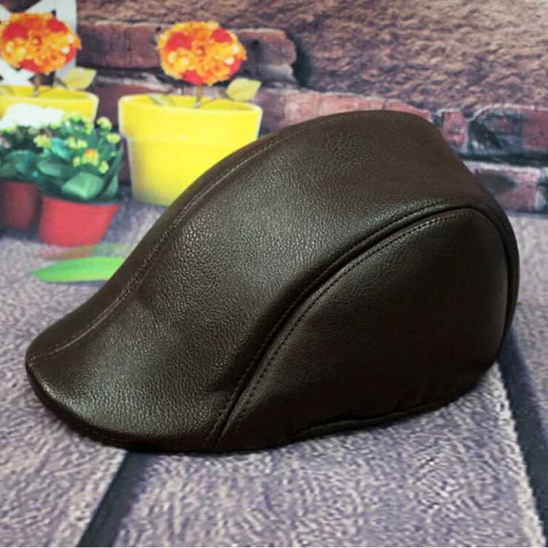 Formal Business Women Men Beret Hat PU Leather Men Newsboy Cabbie Ivy Cap Black Brown Classical Mode Collocation SuitX240919