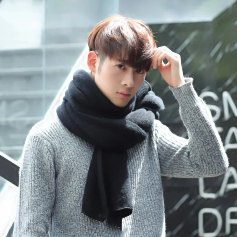 Maikun Thick Knitted Mens Scarf Winter Fashion Add Simple Solid Color Mens Warm Neck Scarf stylish