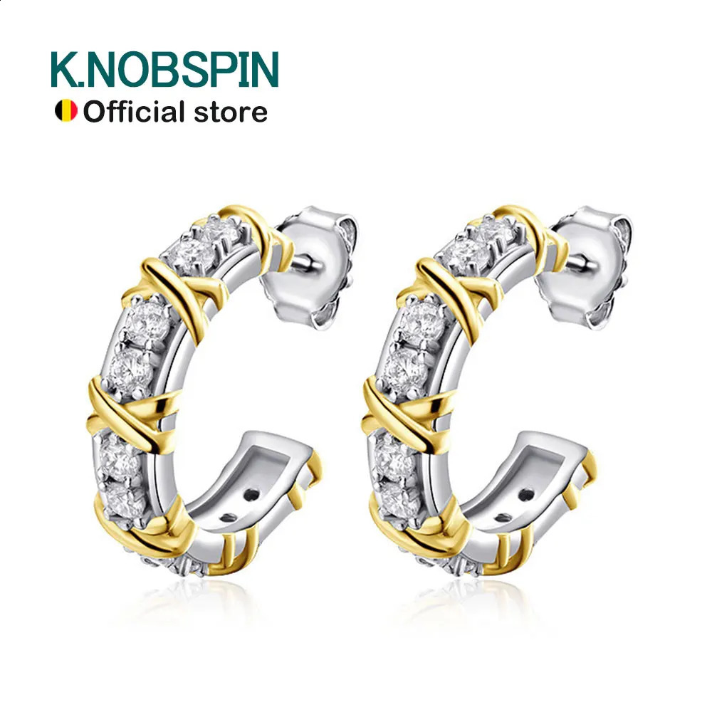 KNOBSPIN D VVS1 Womens Ring Earrings Silver Pendant Huggie Low Allergy Earrings White Gold Plated 240918