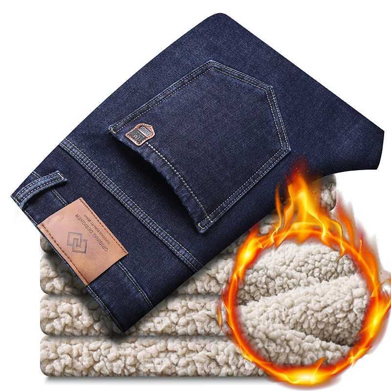 Winter Warm Wool Jeans for Men 2023 Straight Stretch Thick Casual Hot Denim Pants for Men Business Work Clothes New Mens Clothing W240919