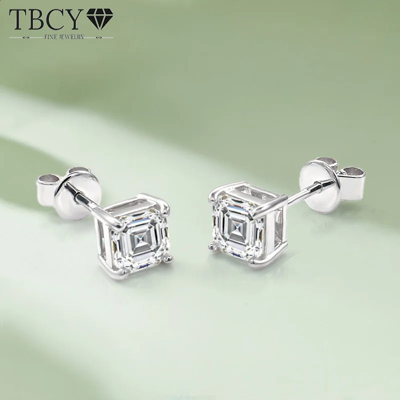 TBCYD 2CT D VVS1 Asscher Womens Cut Earrings S925 Silver Classic 4-Fork Diamond Earrings Sparkling Exquisite Jewelry 240918