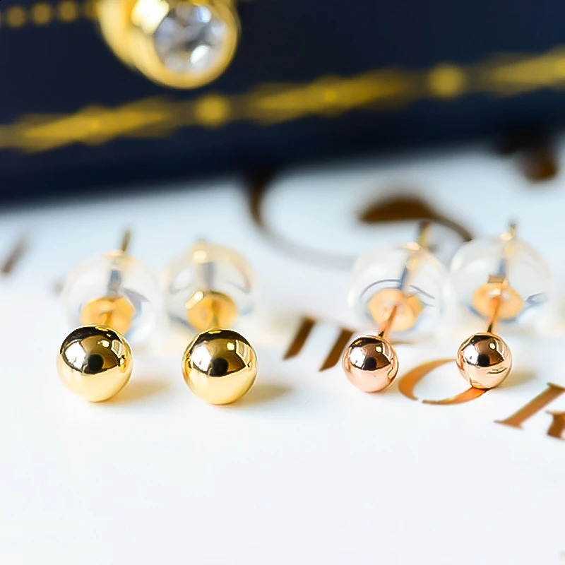 YUNLI Real 18K Gold Stud Earrings Simple Shining Ball n Pure AU750 Pure Gold Womens Exquisite Jewelry Gift EA001 240918